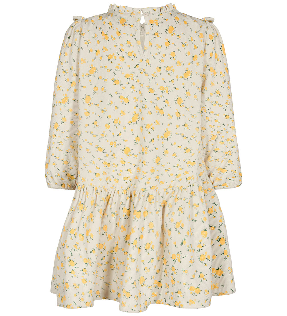 Petit by Sofie Schnoor Fløjlskjole - Creme/Gul m. Blomster