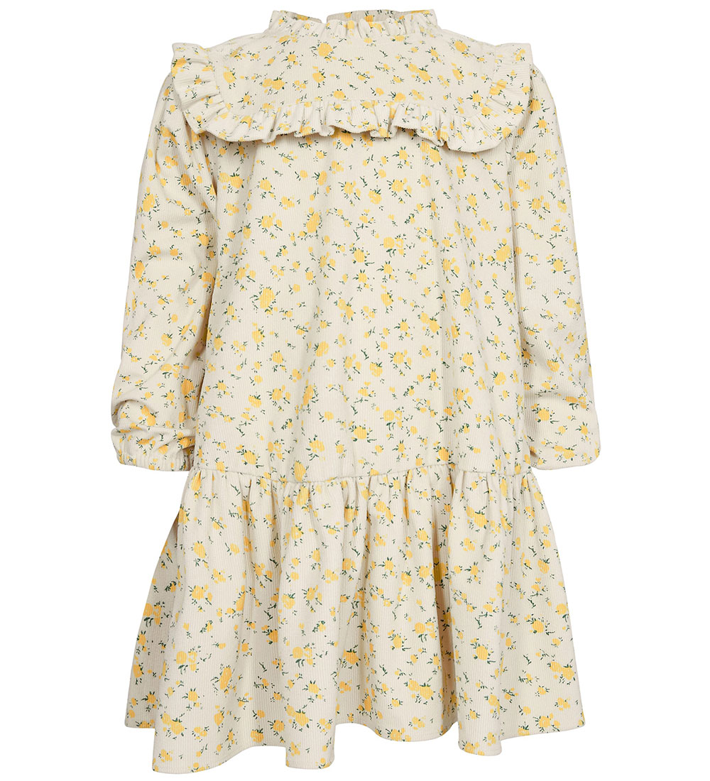 Petit by Sofie Schnoor Fløjlskjole - Creme/Gul m. Blomster