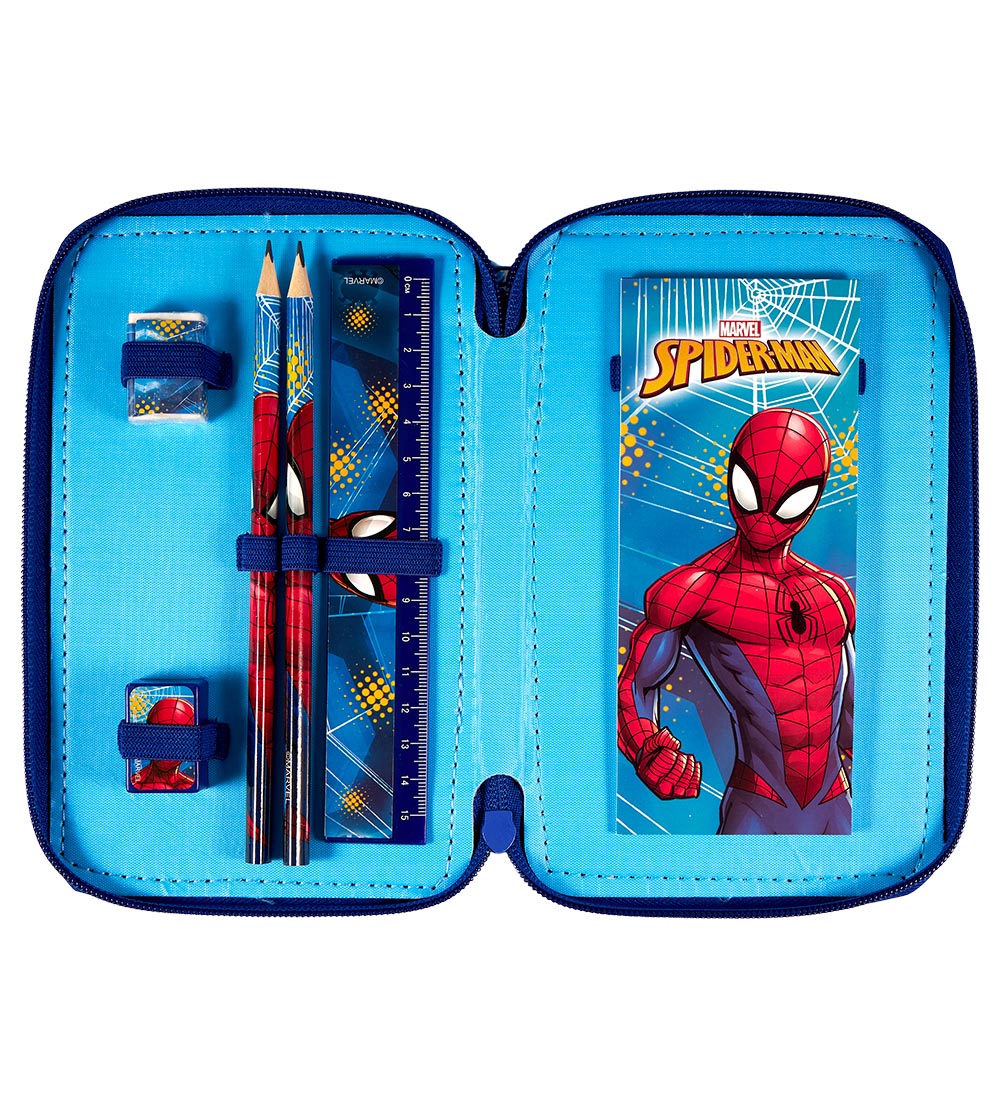 Spiderman Penalhus m. Indhold - Twozip - Blå