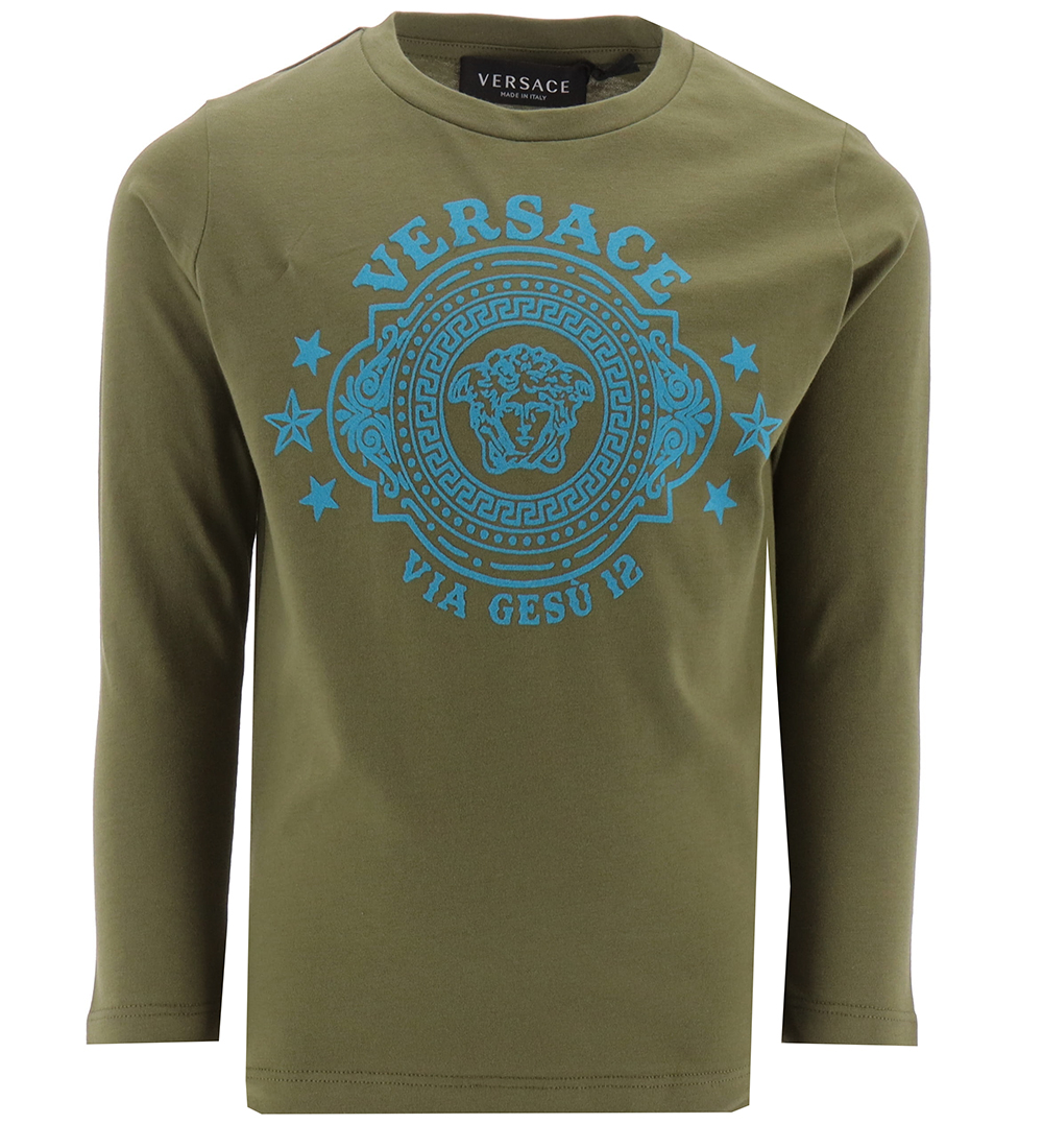 Versace Bluse - Srmygrøn/Lyseblå m. logo