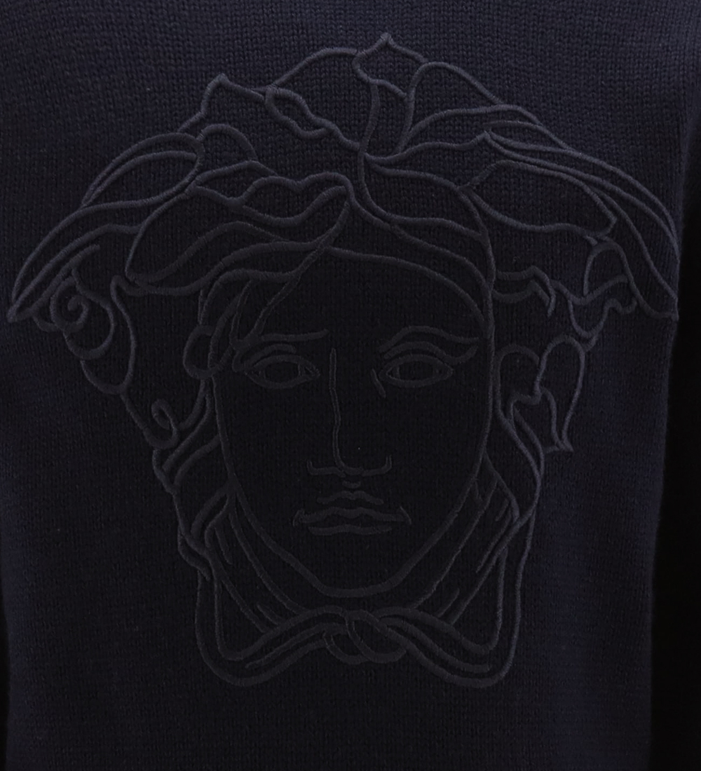 Versace Bluse - Uld - Navy m. Logo