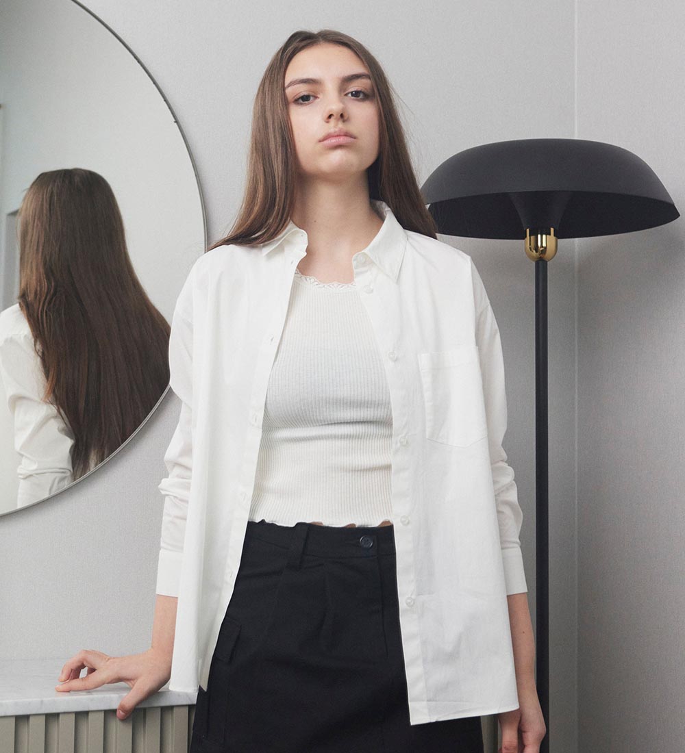 Rosemunde Top - Silke/Bomuld - Rib - Ivory m. Blonder
