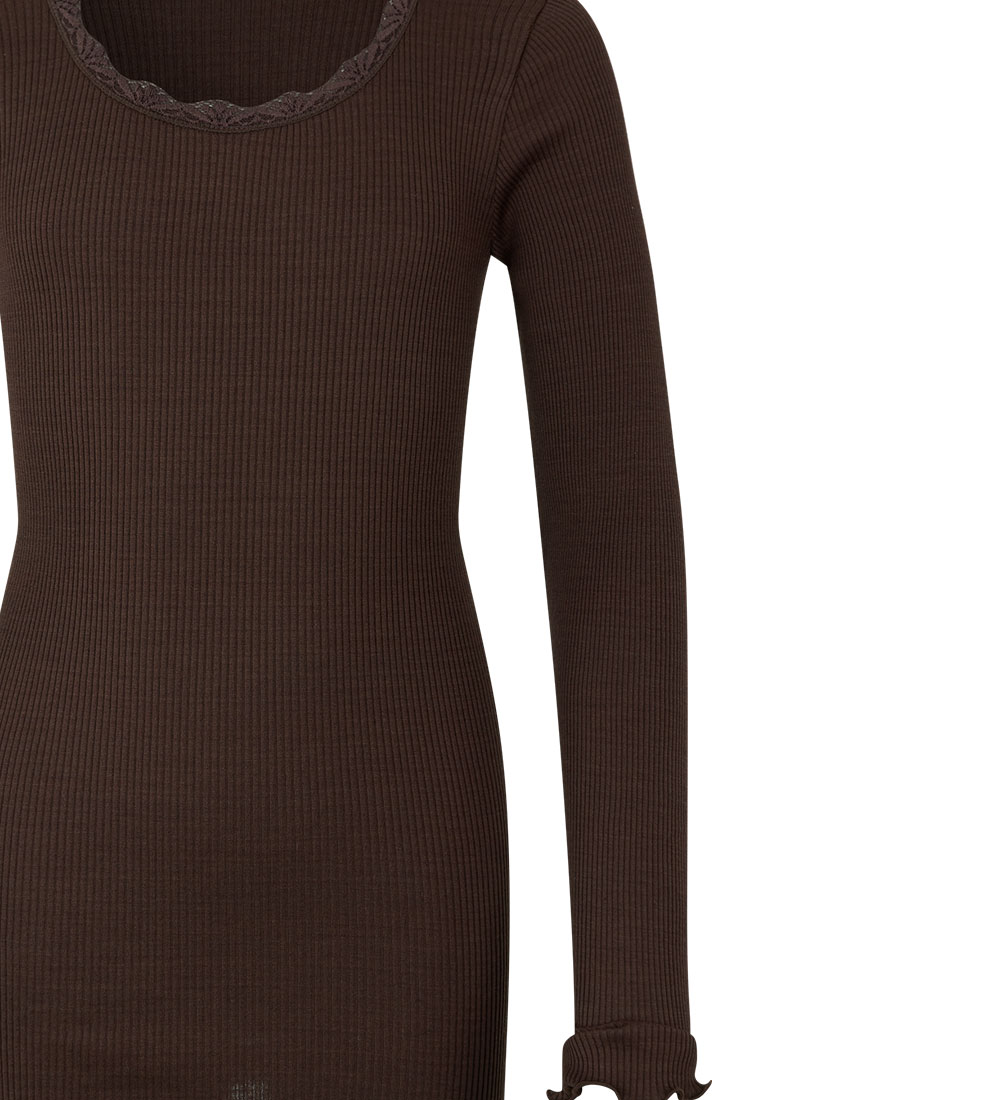 Rosemunde Bluse - Silke/Bomuld - Rib - Black Brown m. Blonder