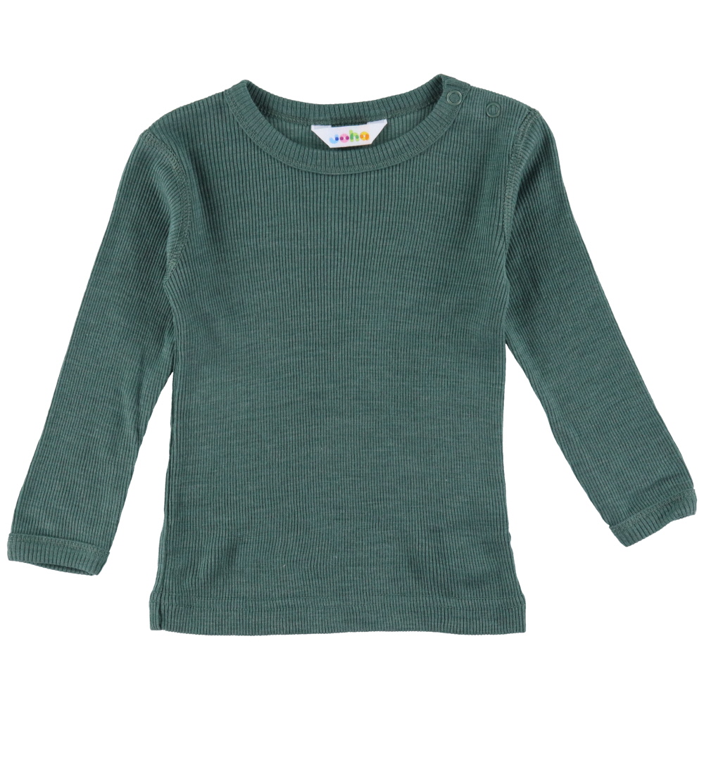 Joha Bluse - Rib - Uld/Silke - Mørk Grøn