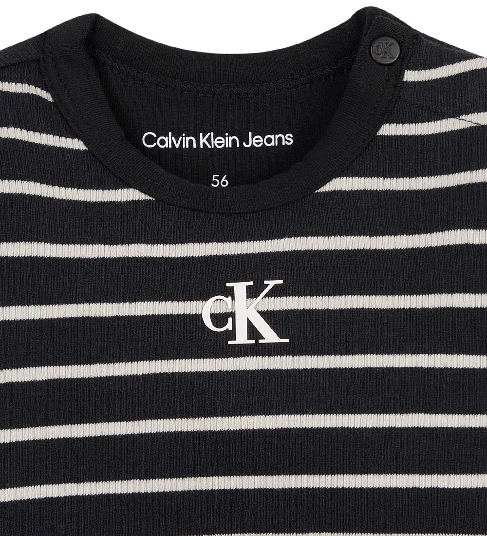 Calvin Klein Bluse - Rib - Sort/Hvidstribet
