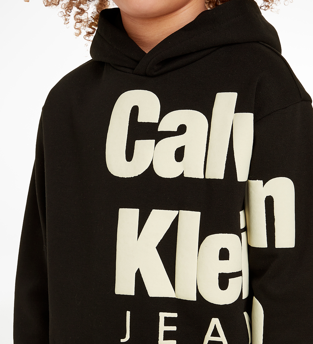Calvin Klein Hættetrøje - Blown-up Logo - Sort/Off White