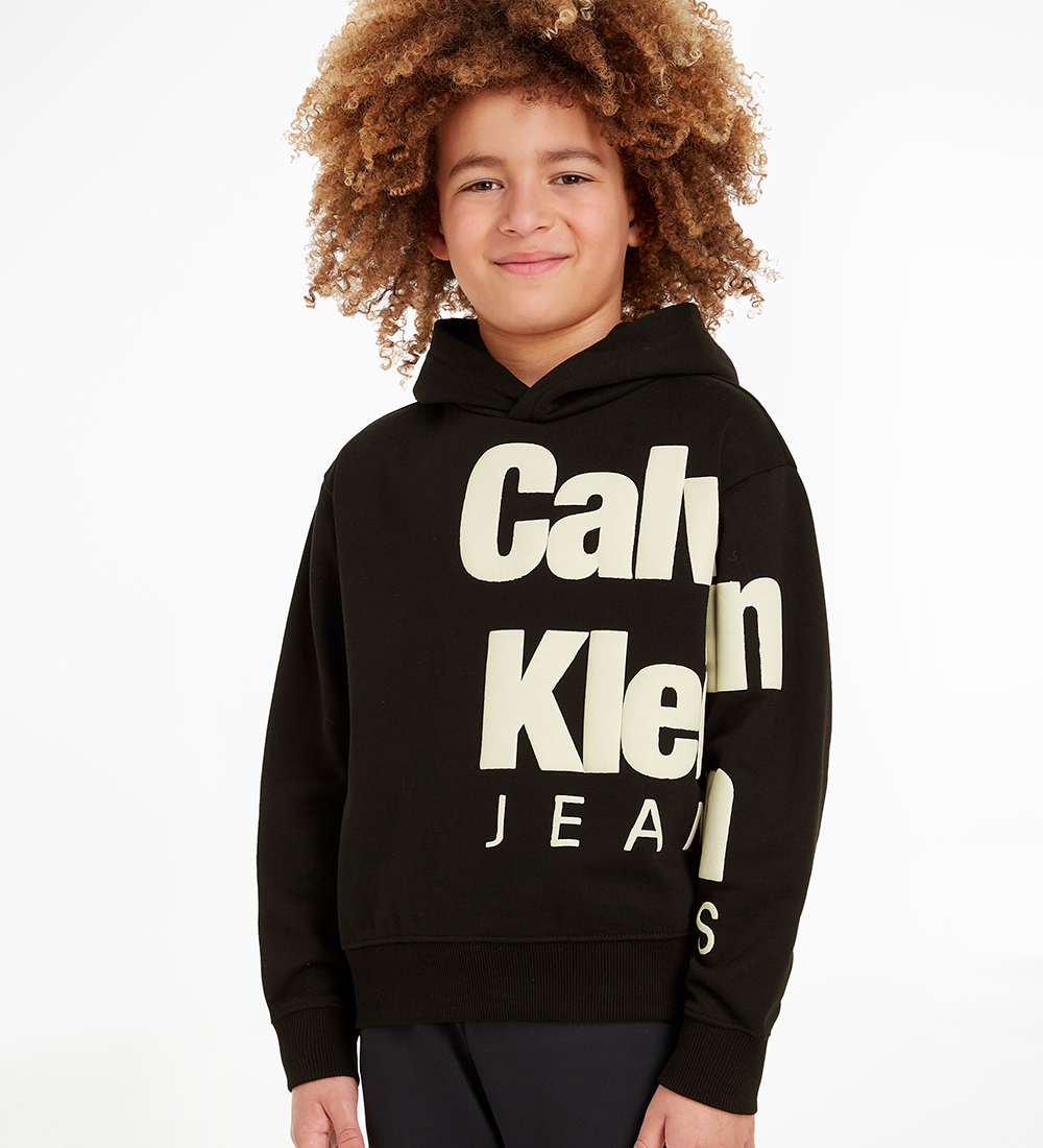 Calvin Klein Hættetrøje - Blown-up Logo - Sort/Off White