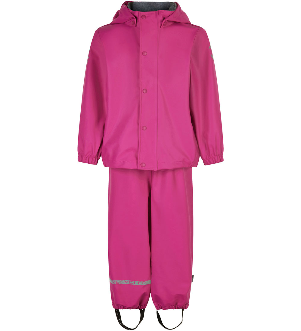 Mikk-Line Regntøj m. Seler - PU - Recycled - Fuchsia Red