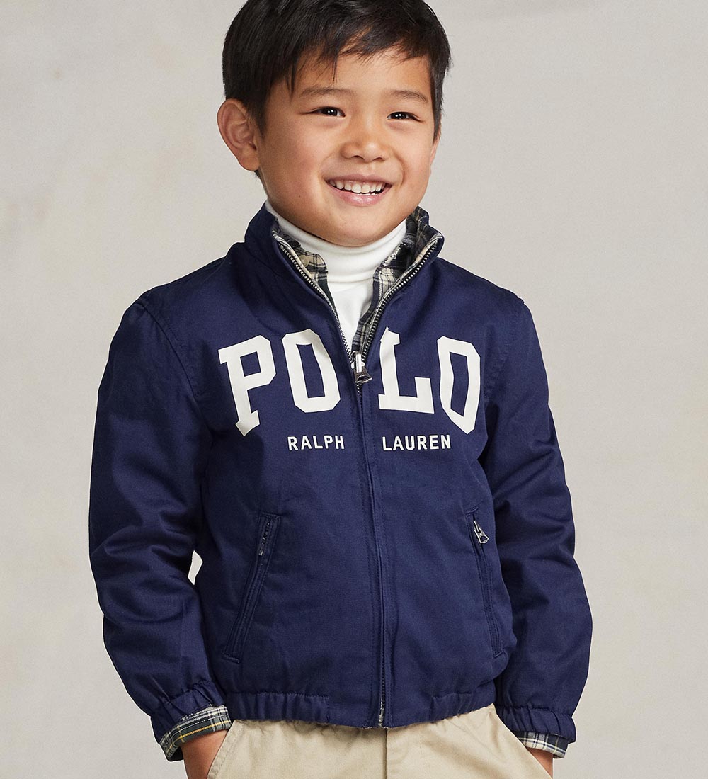 Polo Ralph Lauren Jakke - Vendbar - Blåternet/Navy m. Print