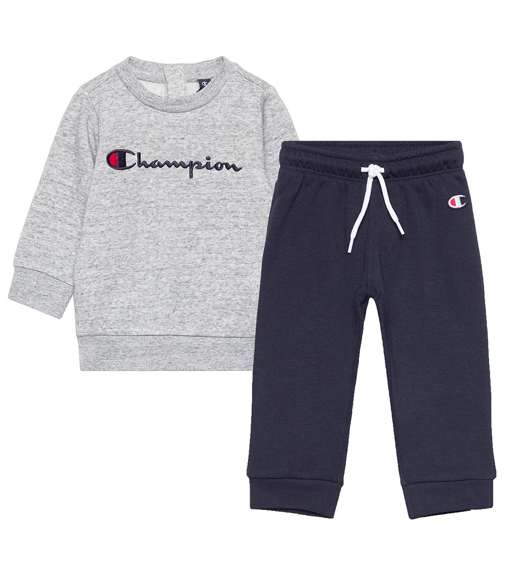 Champion Sweatsæt - Sweatshirt/Sweatpants - Grå Melange/Navy