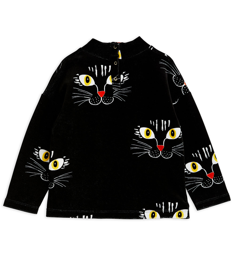 Mini Rodini Bluse - Velour - Cat Face - Sort
