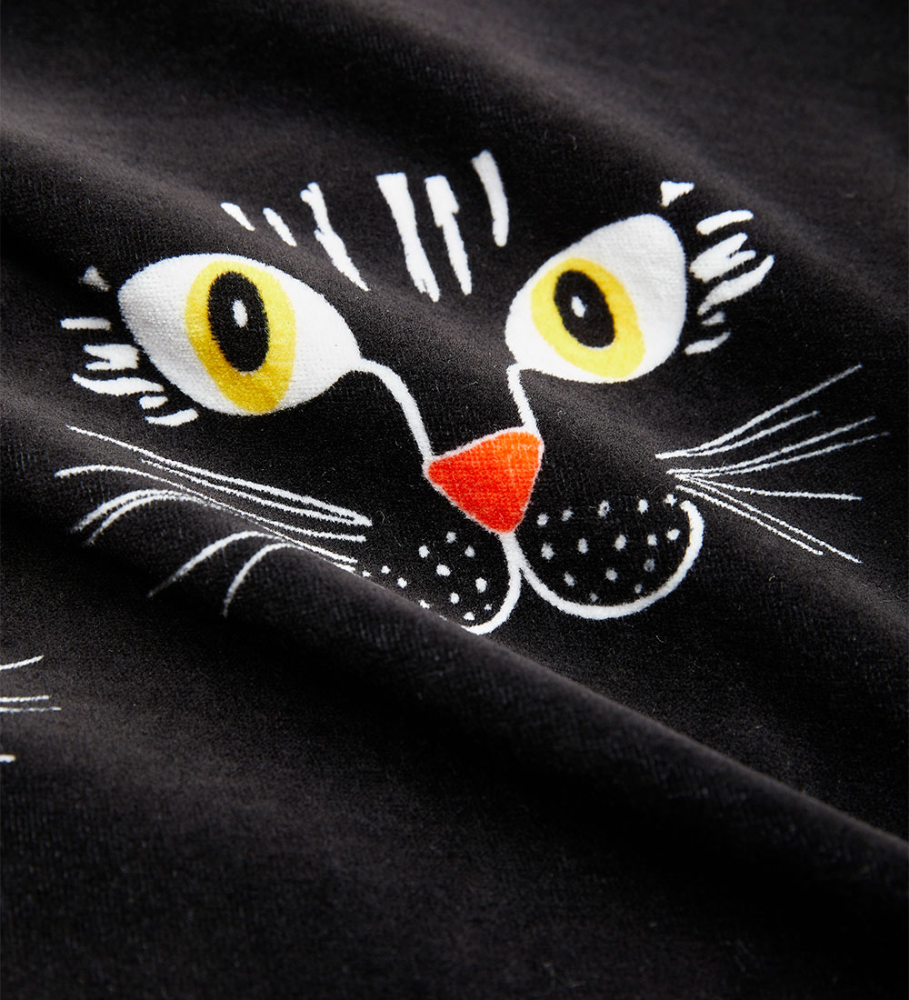 Mini Rodini Bluse - Velour - Cat Face - Sort
