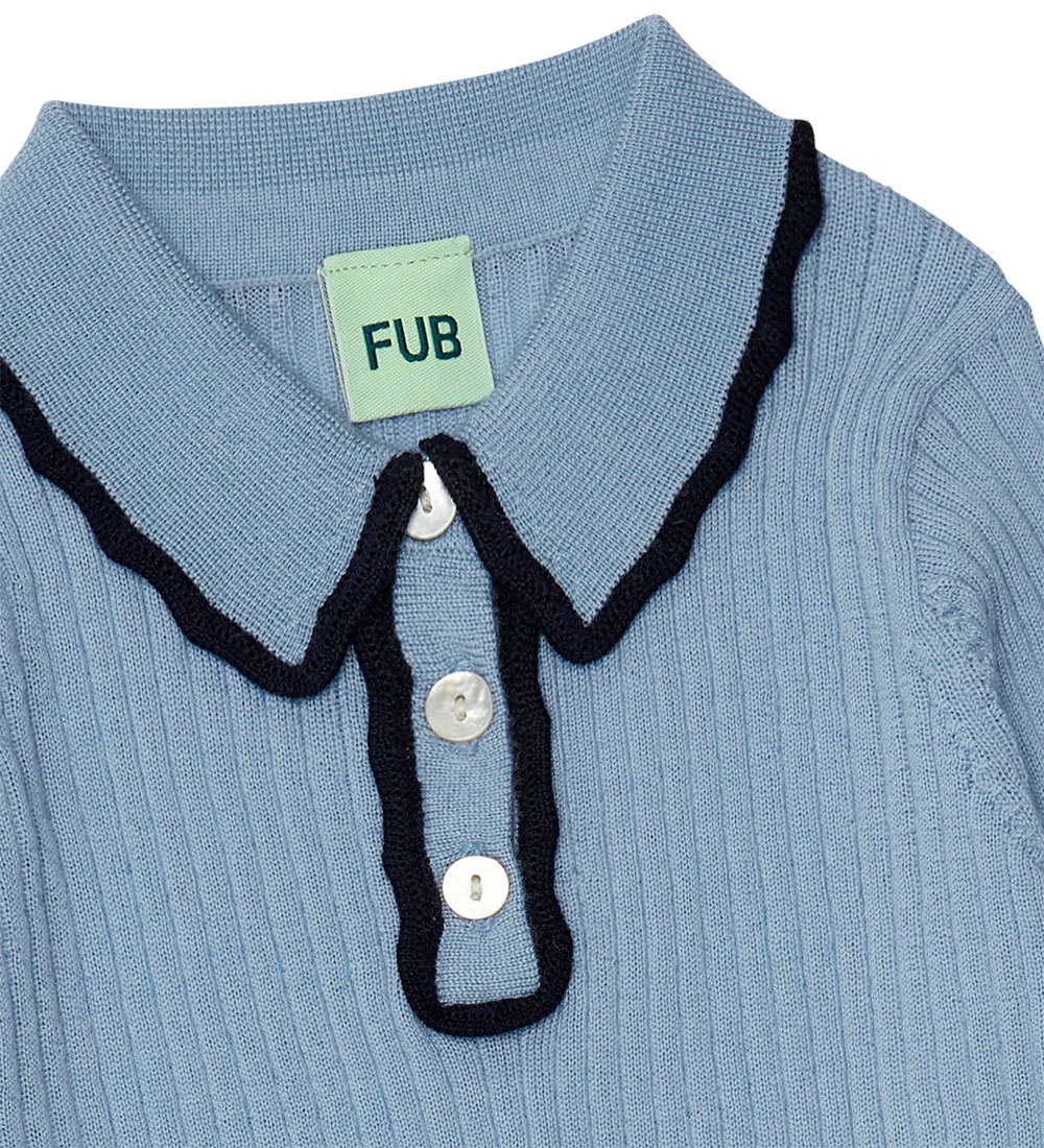 FUB Bluse - Uld - Rib - Sky