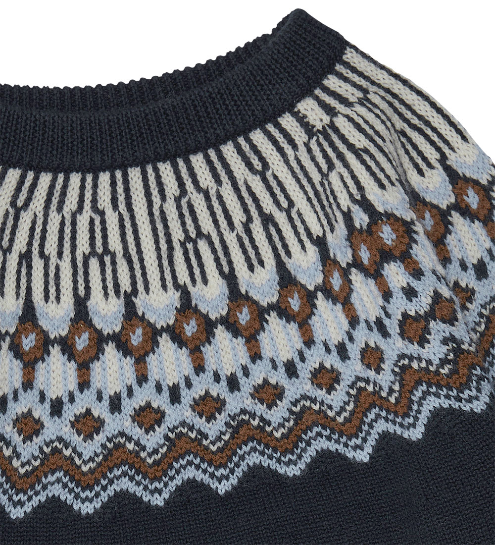 FUB Bluse - Uld - Dark Navy m. Mønster