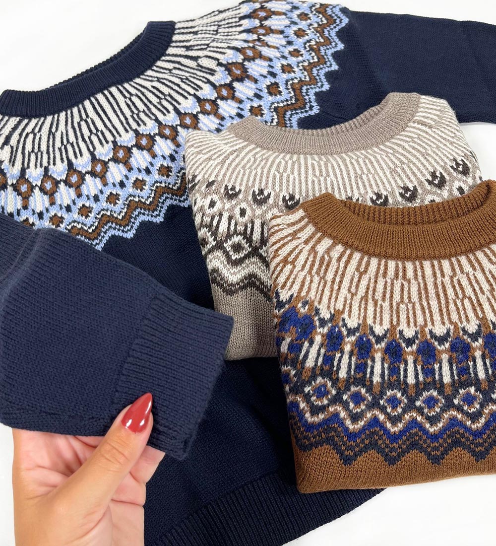 FUB Bluse - Uld - Dark Navy m. Mønster