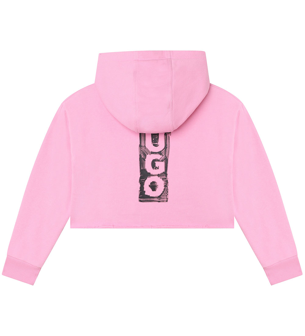 HUGO Hættetrøje - Cropped - Rosa m. Sort
