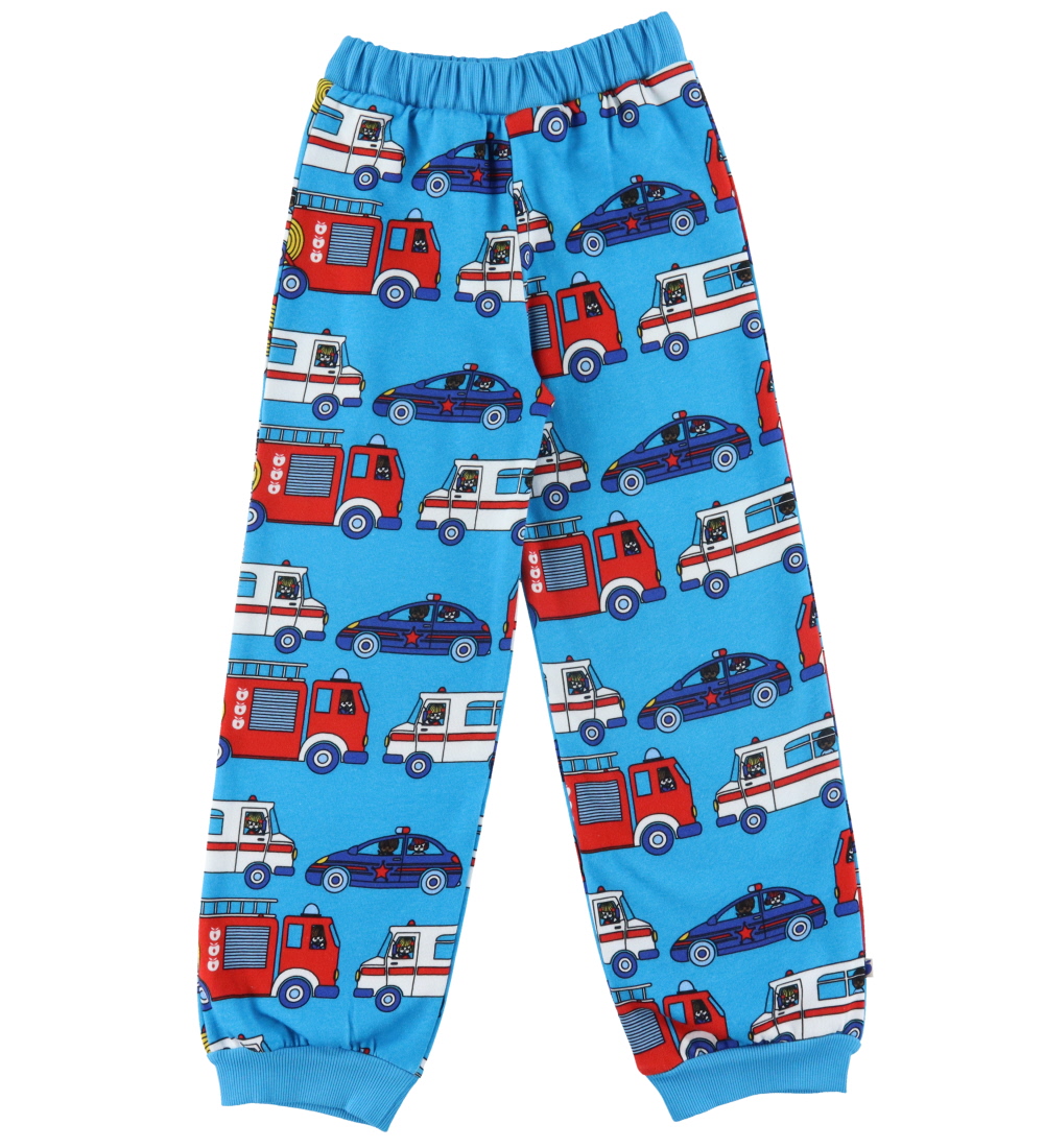 Småfolk Sweatpants - Ocean Blue m. Udrykningskøretøjer