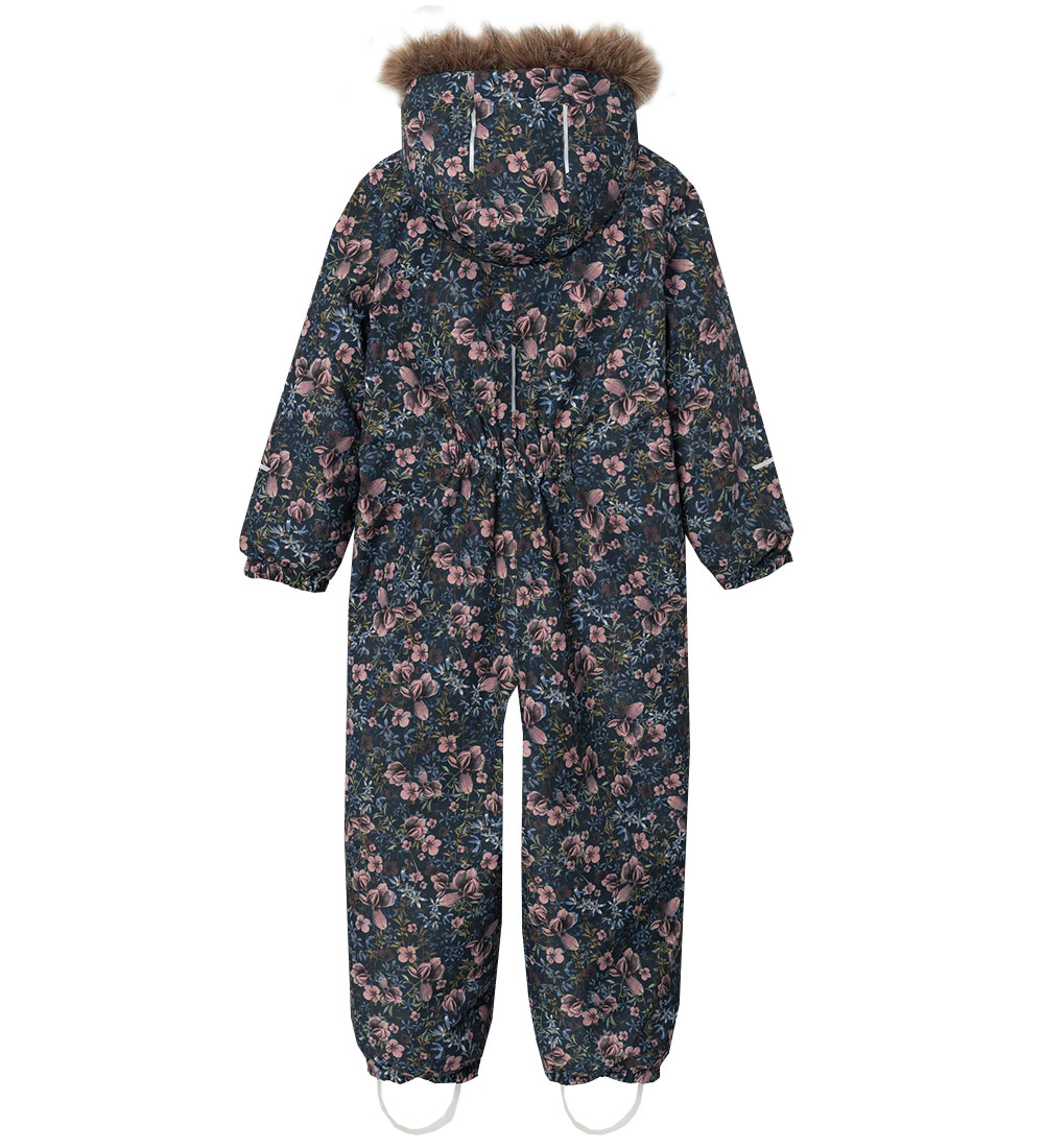 Name It Flyverdragt - NmfSnow10 - Dark Sapphire m. Blomster