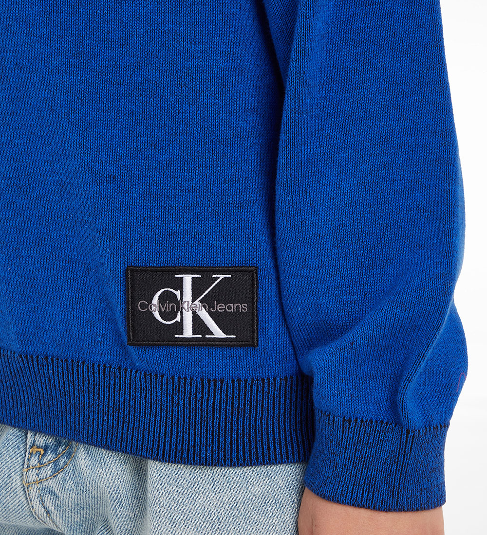 Calvin Klein Bluse - Strik - Two Toned Badge - Kettle Blue
