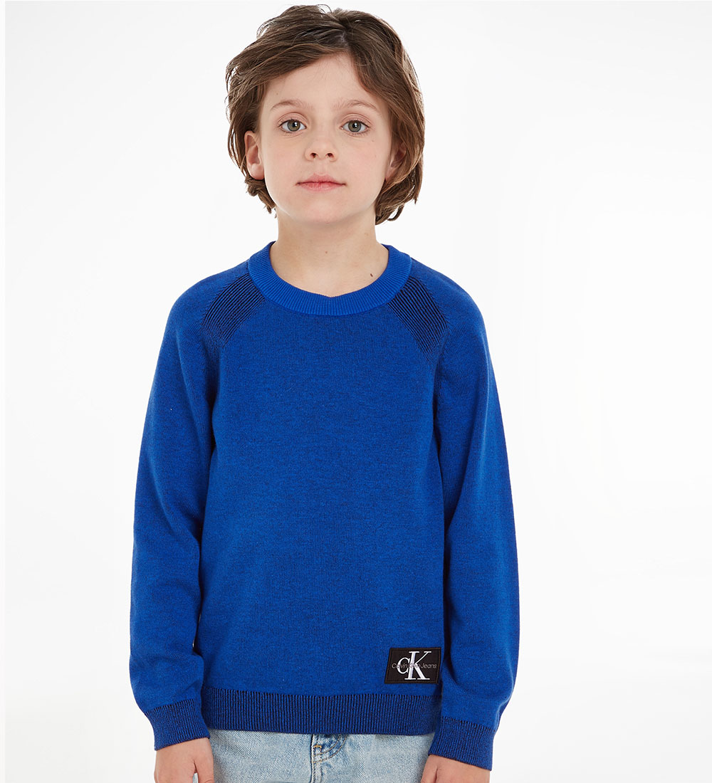 Calvin Klein Bluse - Strik - Two Toned Badge - Kettle Blue