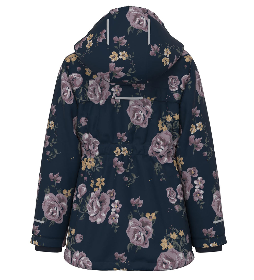 Name It Vinterjakke - NkfSnow10 - Dark Sapphire m. Blomster