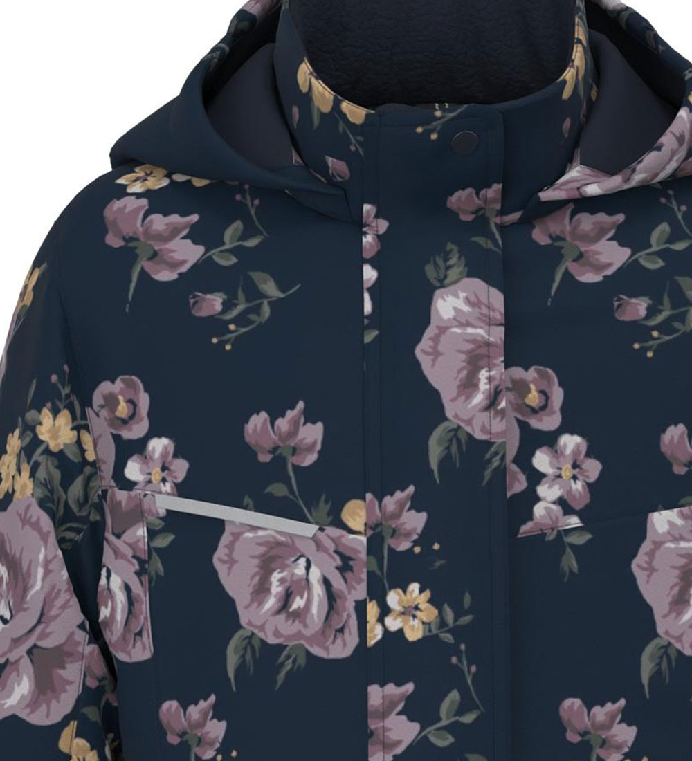 Name It Vinterjakke - NkfSnow10 - Dark Sapphire m. Blomster