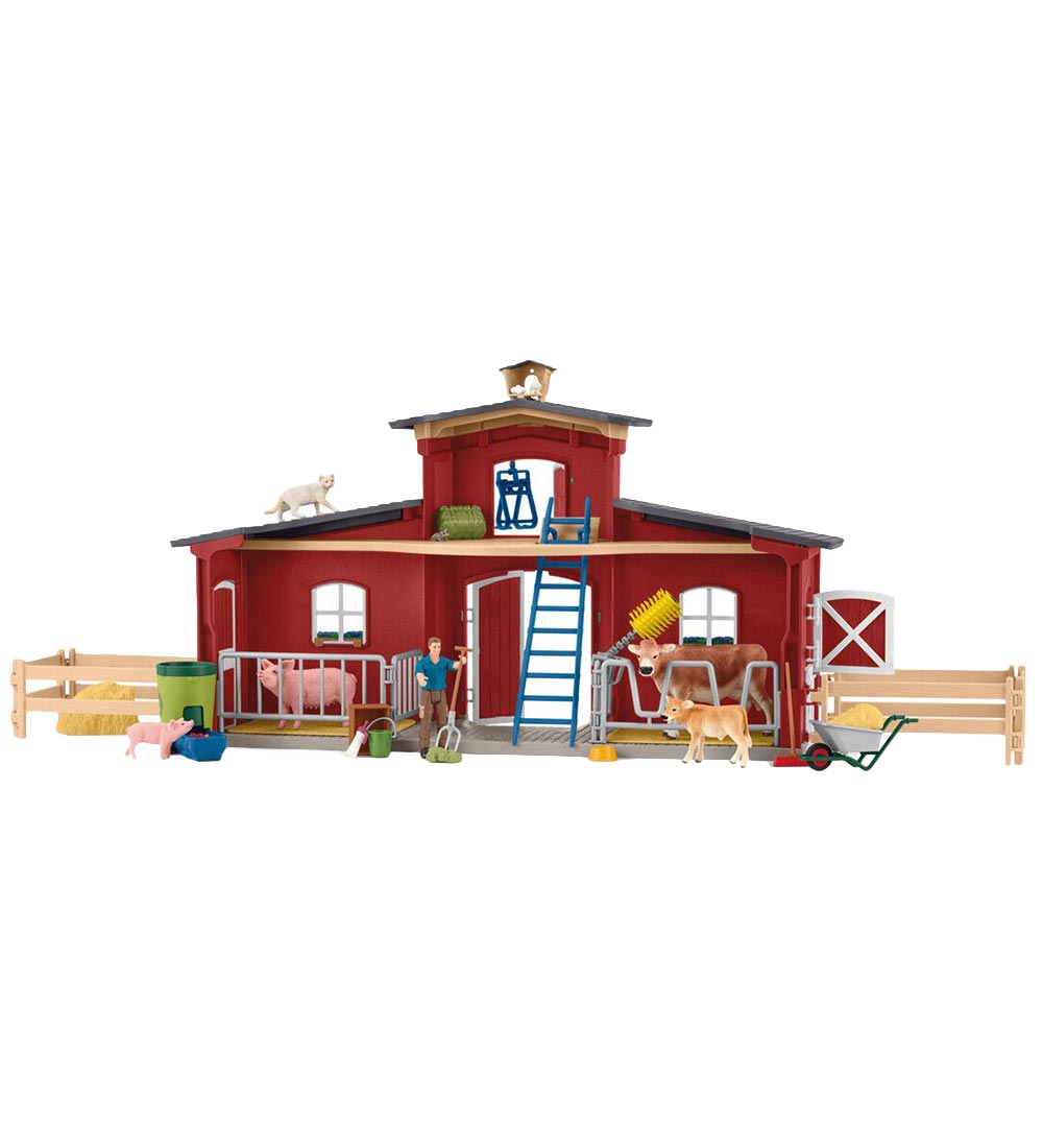 Schleich Farm World - 50x16x30 cm - Stor Stald 42606 - Rød