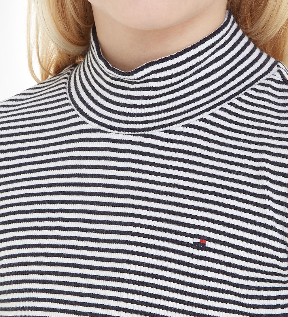 Tommy Hilfiger Bluse - Mock Neck - White/Desert Sky Stripe