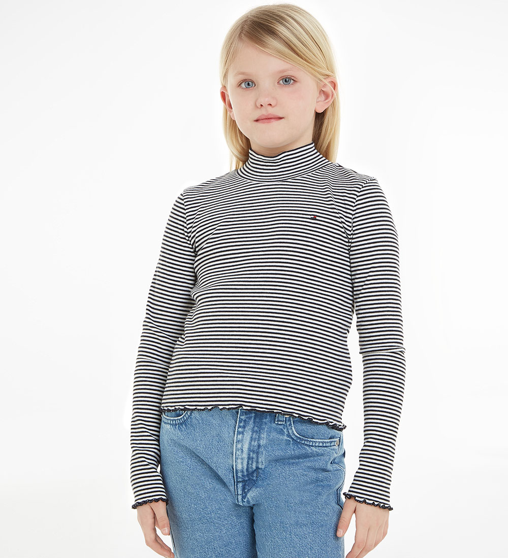 Tommy Hilfiger Bluse - Mock Neck - White/Desert Sky Stripe