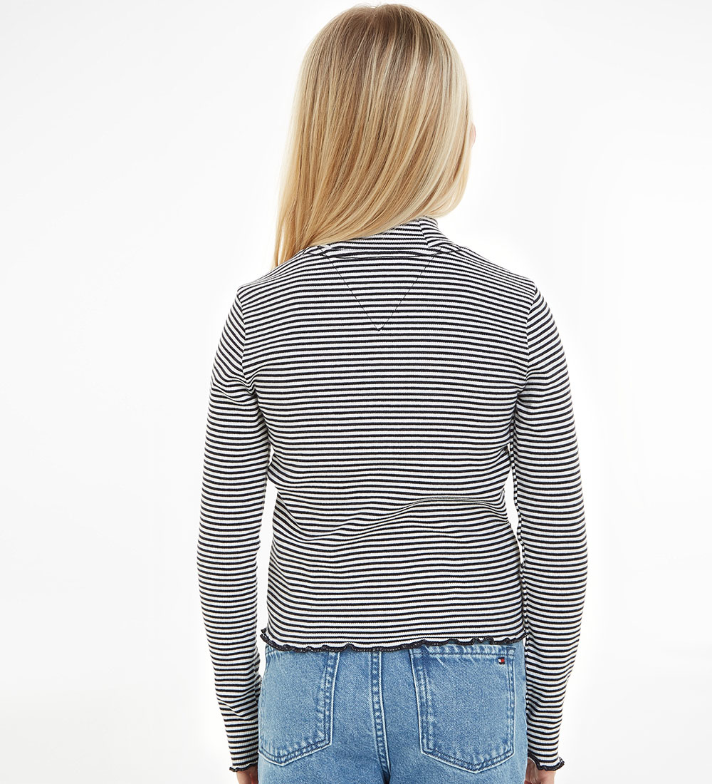 Tommy Hilfiger Bluse - Mock Neck - White/Desert Sky Stripe