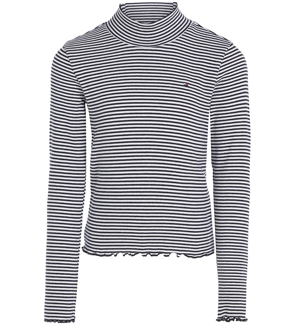 Tommy Hilfiger Bluse - Mock Neck - White/Desert Sky Stripe