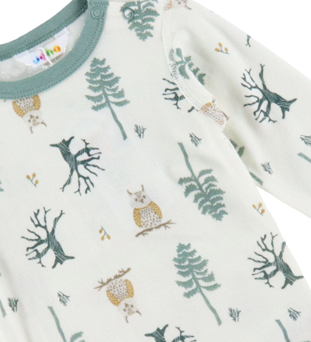 Joha Bluse l/æ - Uld/Bambus - Offwhite m. Skov