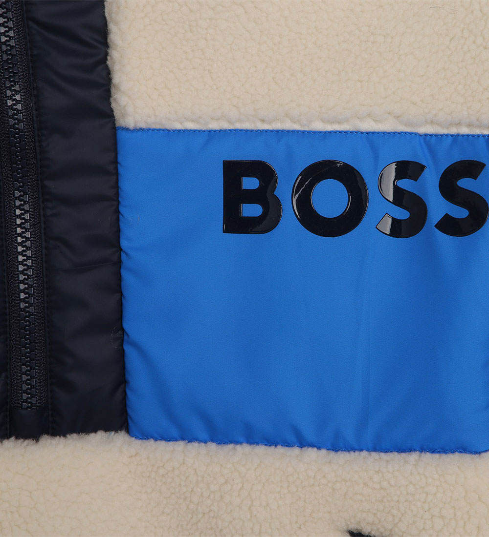 BOSS Fleecejakke - Sand m. Blå/Navy