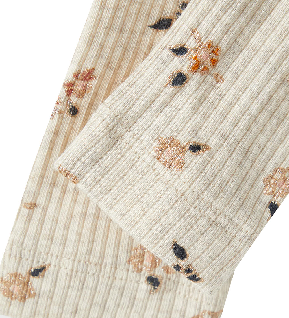 Name It Leggings - Rib - NbfOsha - Peyote Melange m. Blomster
