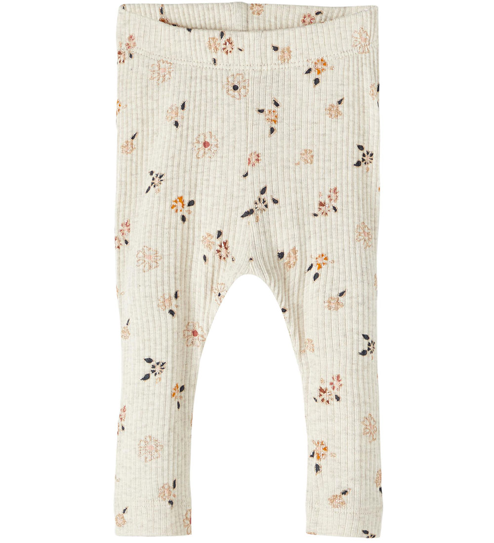 Name It Leggings - Rib - NbfOsha - Peyote Melange m. Blomster