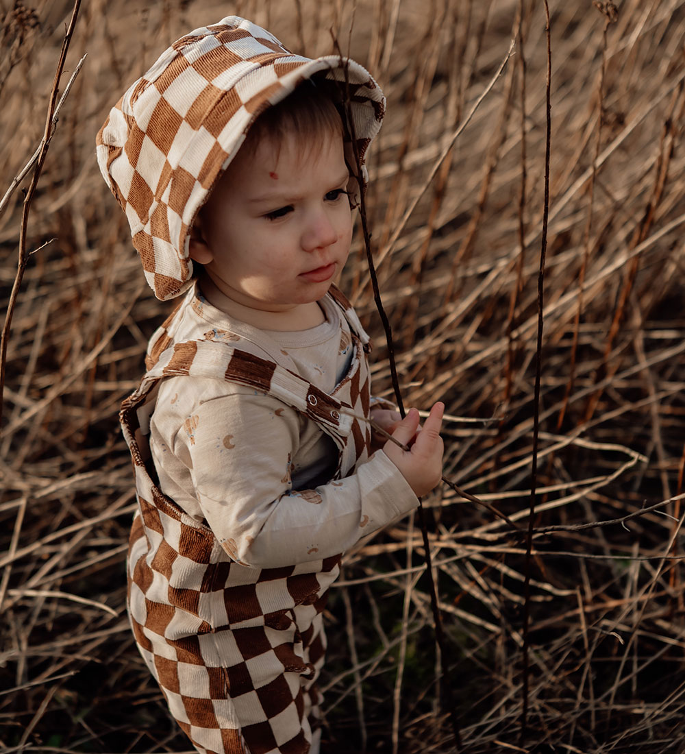 Monsieur Mini Bøllehat - Fløjl - Check Offwhite/Ginger