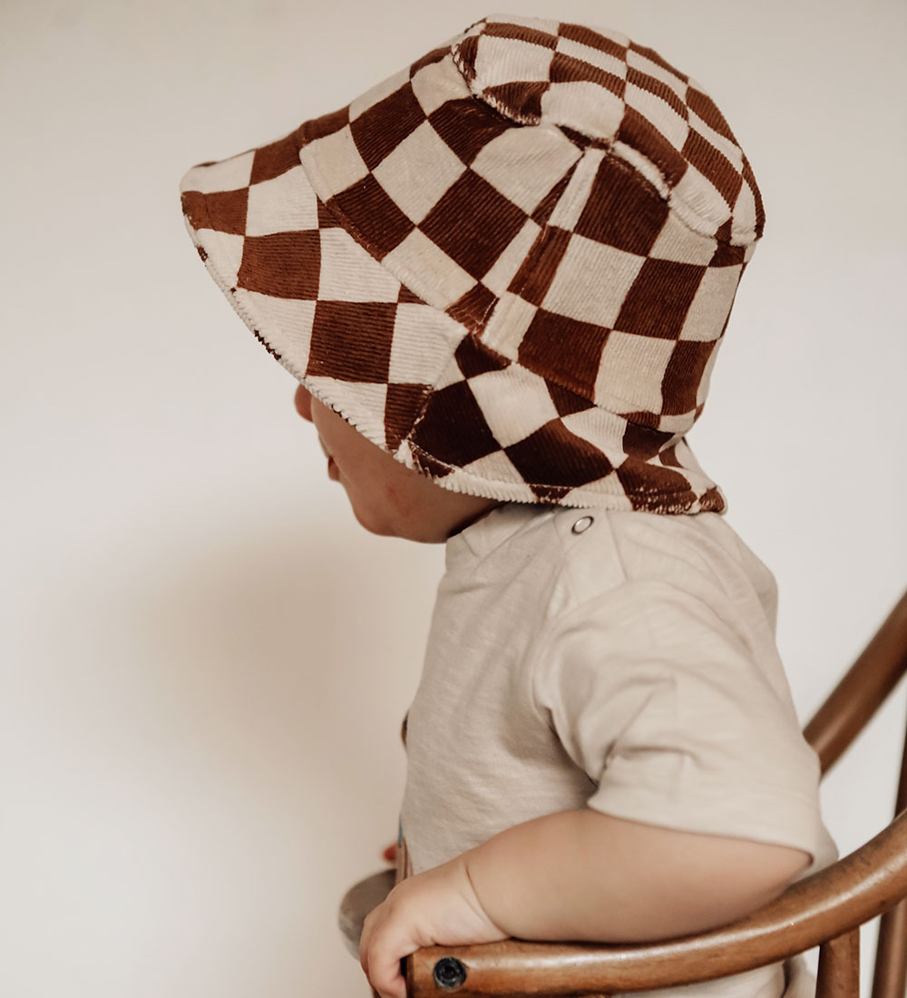 Monsieur Mini Bøllehat - Fløjl - Check Offwhite/Ginger