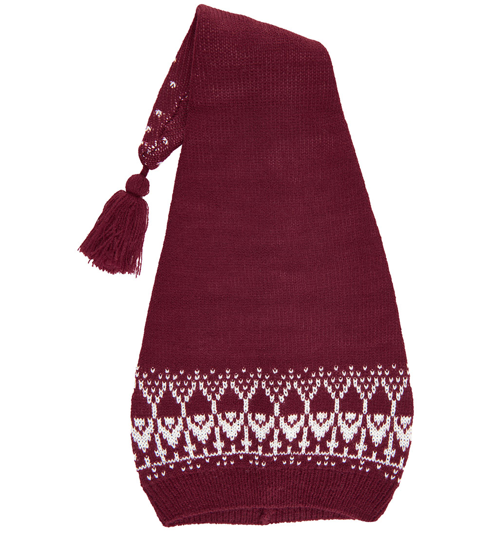 Mikk-Line Nissehue - Strik - Jacquard - Rød m. Mønster