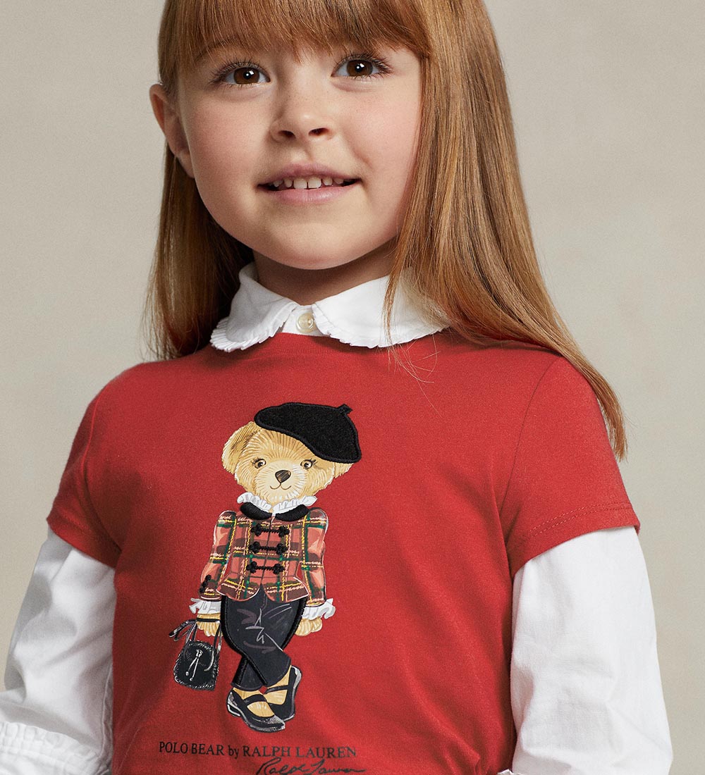 Polo Ralph Lauren T-shirt - Holiday - Rød m. Bamse