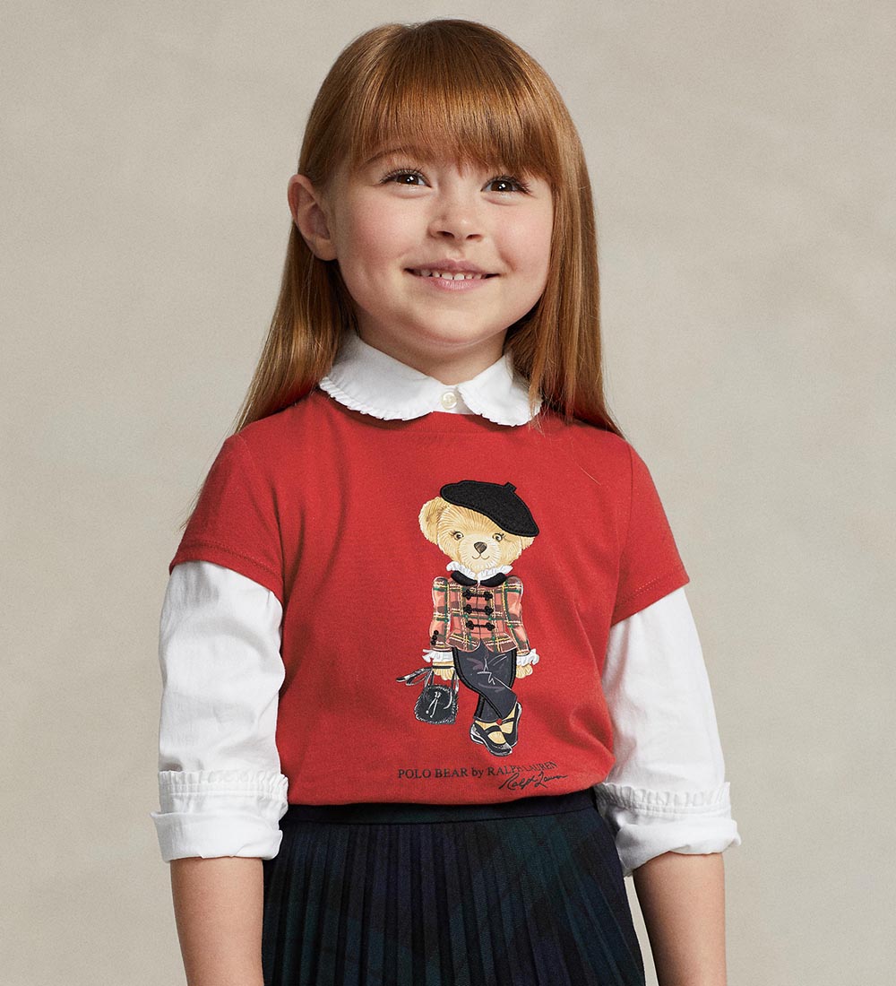 Polo Ralph Lauren T-shirt - Holiday - Rød m. Bamse