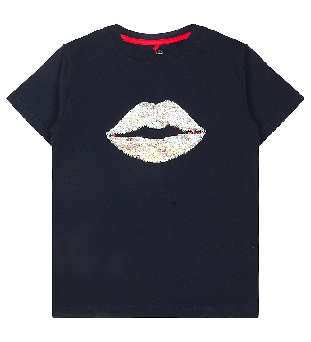 The New T-Shirt - TnLips - Navy Blazer m. Pailletter