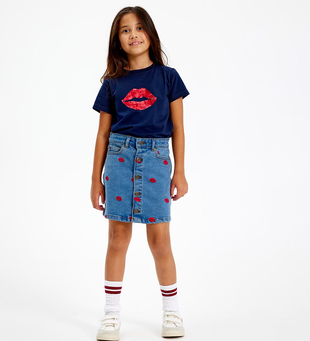 The New T-Shirt - TnLips - Navy Blazer m. Pailletter
