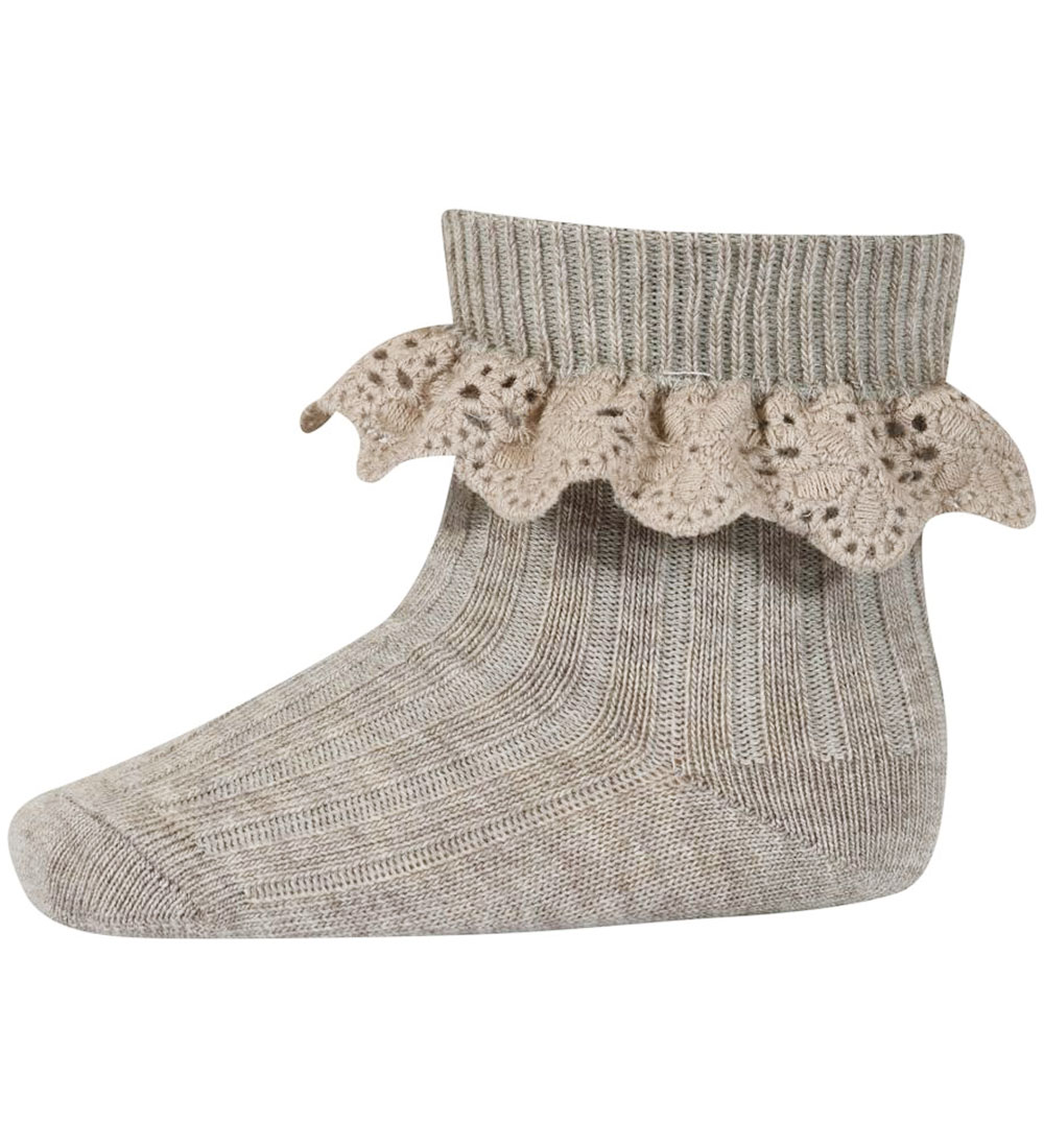 MP Strømper m. Blonde - Uld - Lea - Lysebrunmeleret