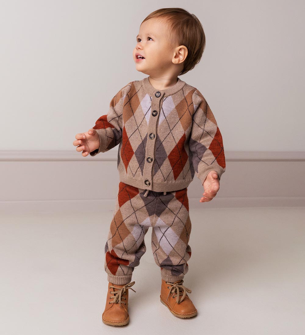 MarMar Cardigan - Strik - Uld - Tepe - Dark Beige Argyle