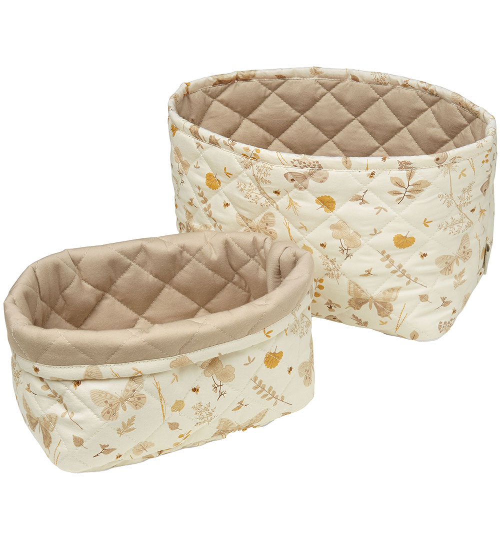 Cam Cam Opbevaringskurve - 2-pak - Beige m. Blade/Sommerfugle