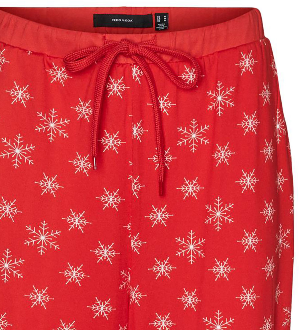 Vero Moda Girl Bukser - VmXmas - High Risk Red/White Snowflakes