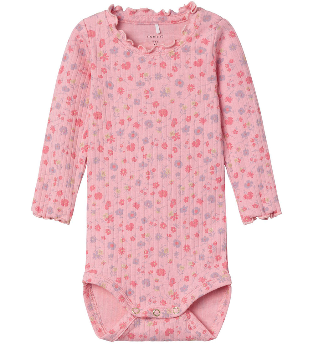 Name It Body l/æ - Rib - NbfOlea - Candy Pink m. Blomster