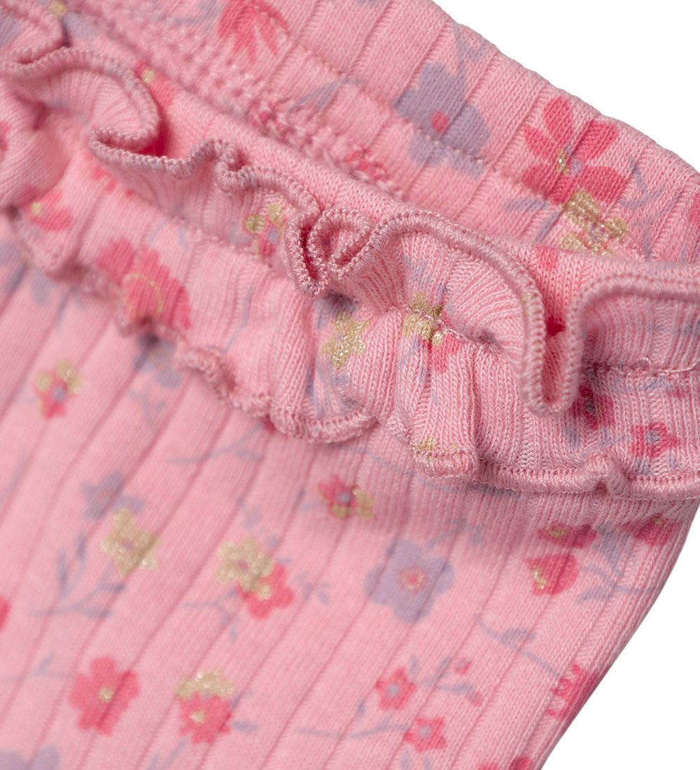 Name It Leggings - Rib - NbfOlea - Candy Pink m. Blomster