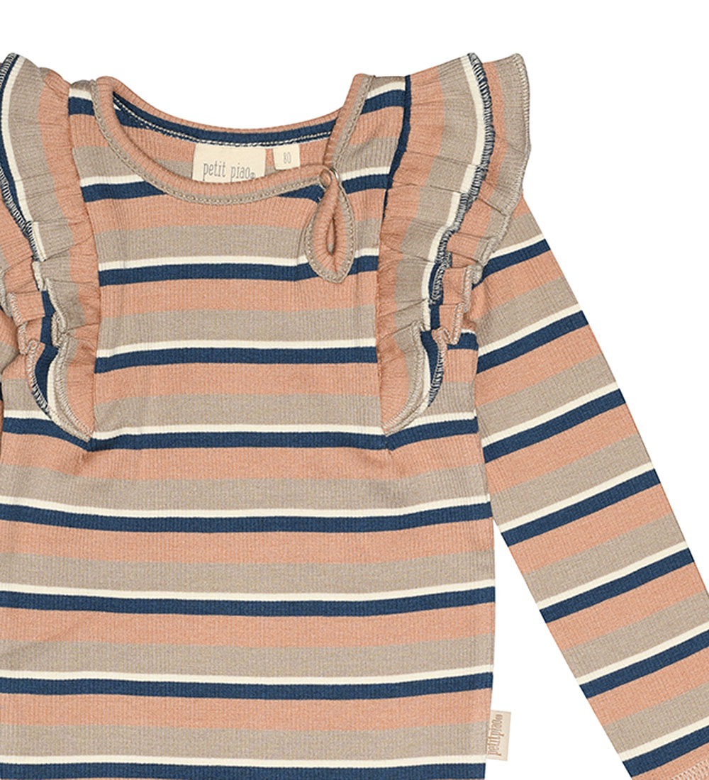 Petit Piao Body l/æ - Modal - Rib - Cafe Rose/Soft Sand/Denim Bl