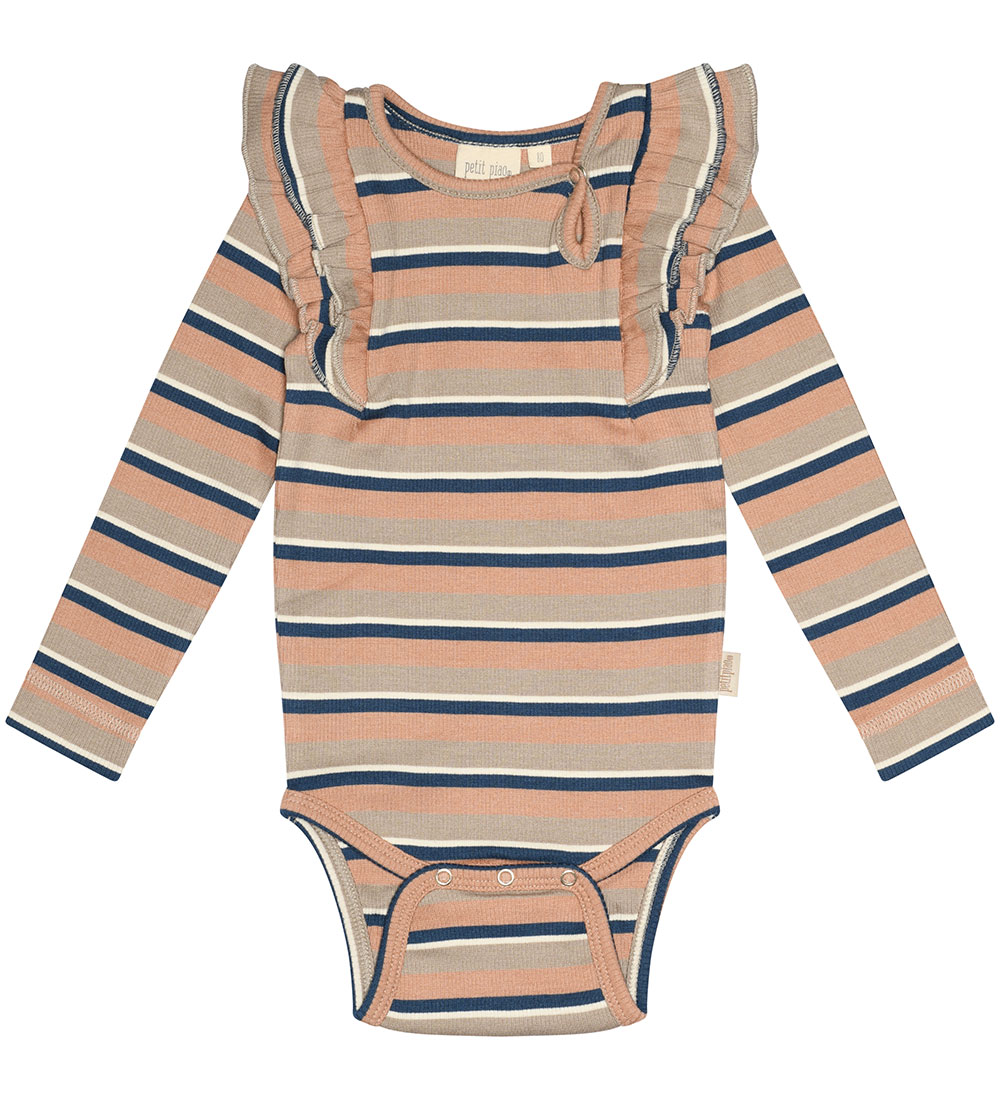 Petit Piao Body l/æ - Modal - Rib - Cafe Rose/Soft Sand/Denim Bl